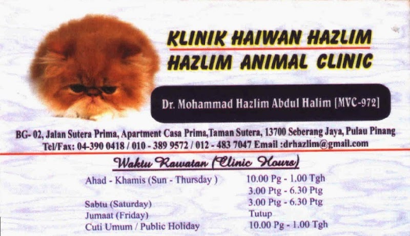 HAZLIM ANIMAL CLINIC @ KLINIK HAIWAN HAZLIM in Butterworth