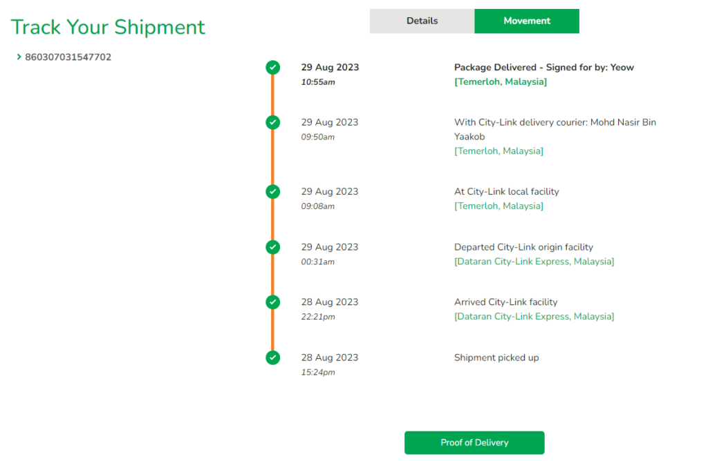 Citylink Express Tracking