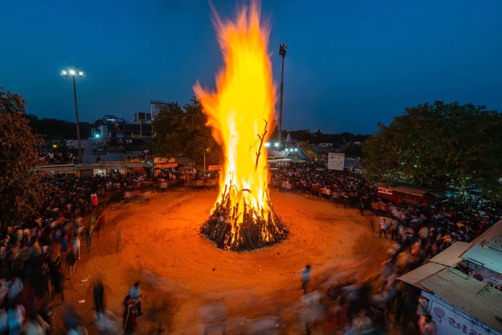 A Bonfire Is Lit During Holi As A Symbol Of The Victory Of Good Over Evil